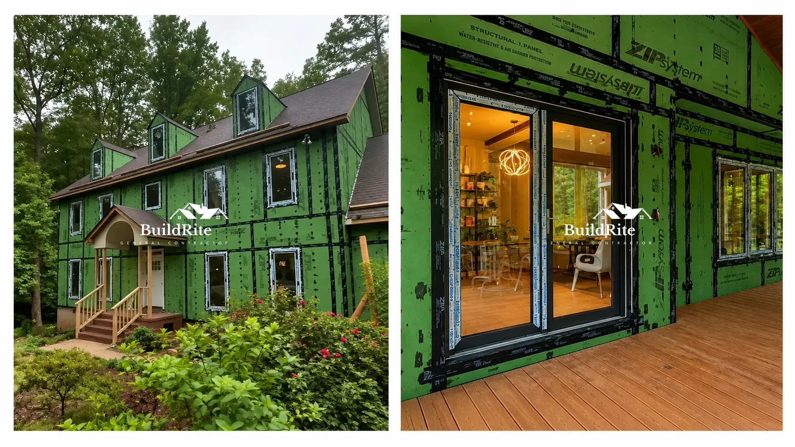 BuildRite exterior renovation with ZIP System sheathing, European windows, and patio doors in North