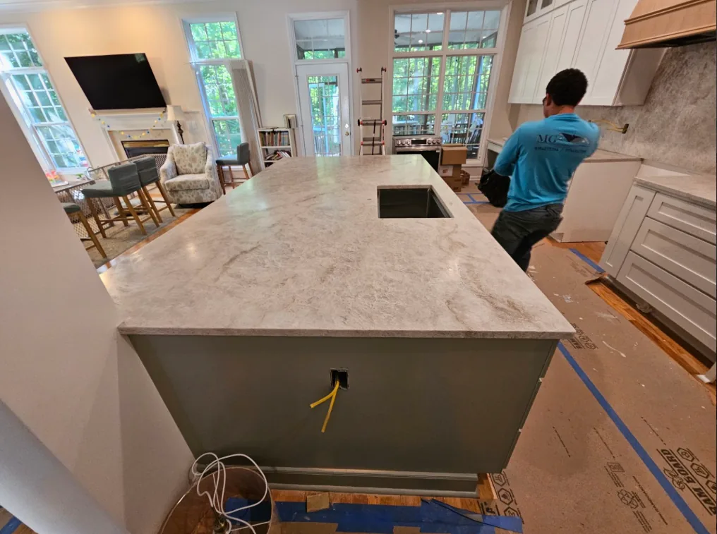 Extended kitchen island during Hillsborough NC remodel